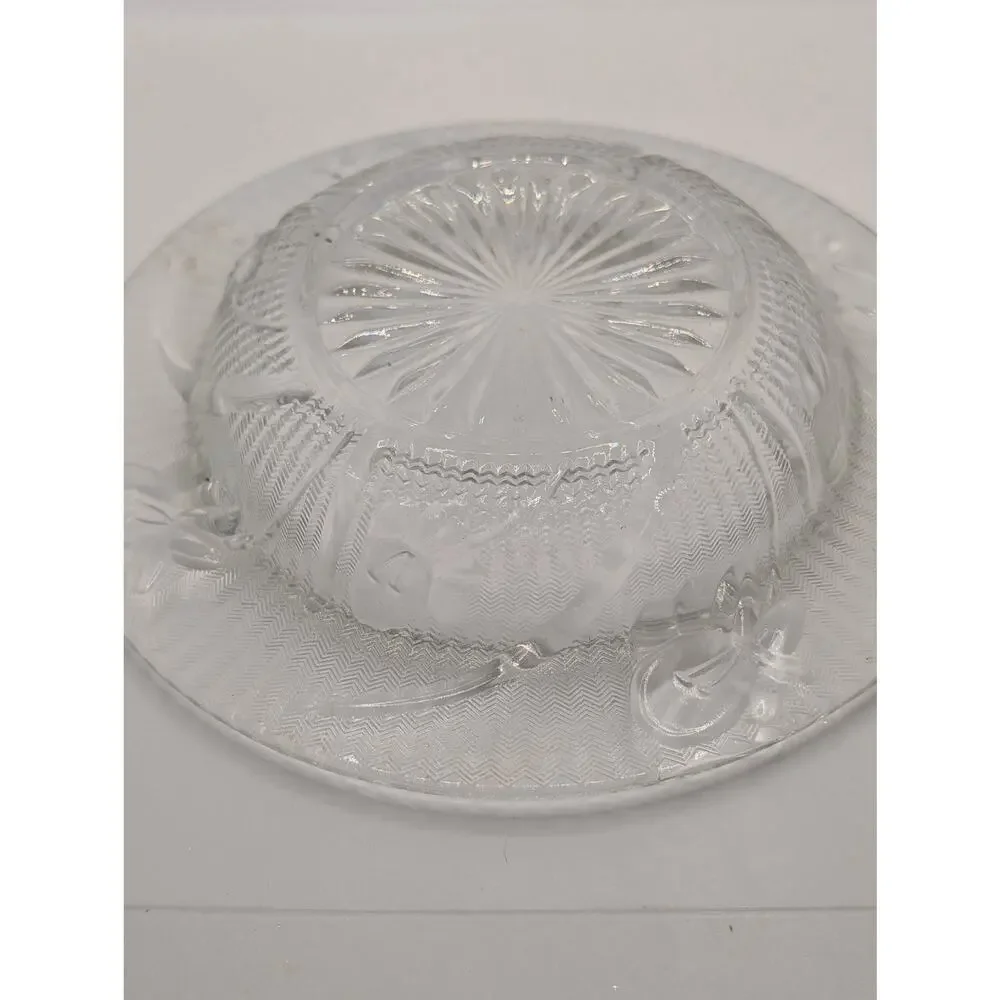 Vintage Jeanette Clear Glass Iris and Herringbone Butter Dish ~ No Lid